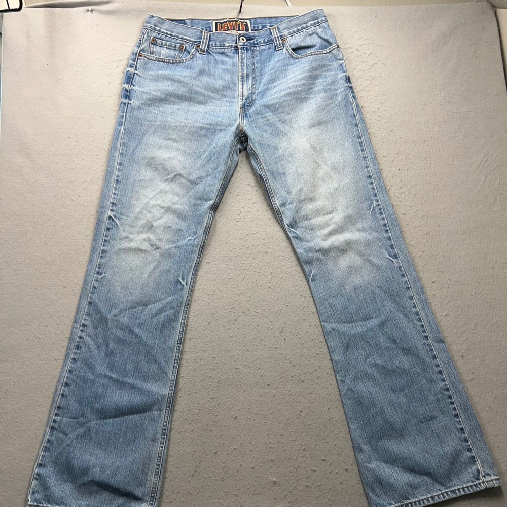 VTG Levis 527 Low Bootcut Jeans Mens 36x32 Light Wash Denim Blue Big Patch